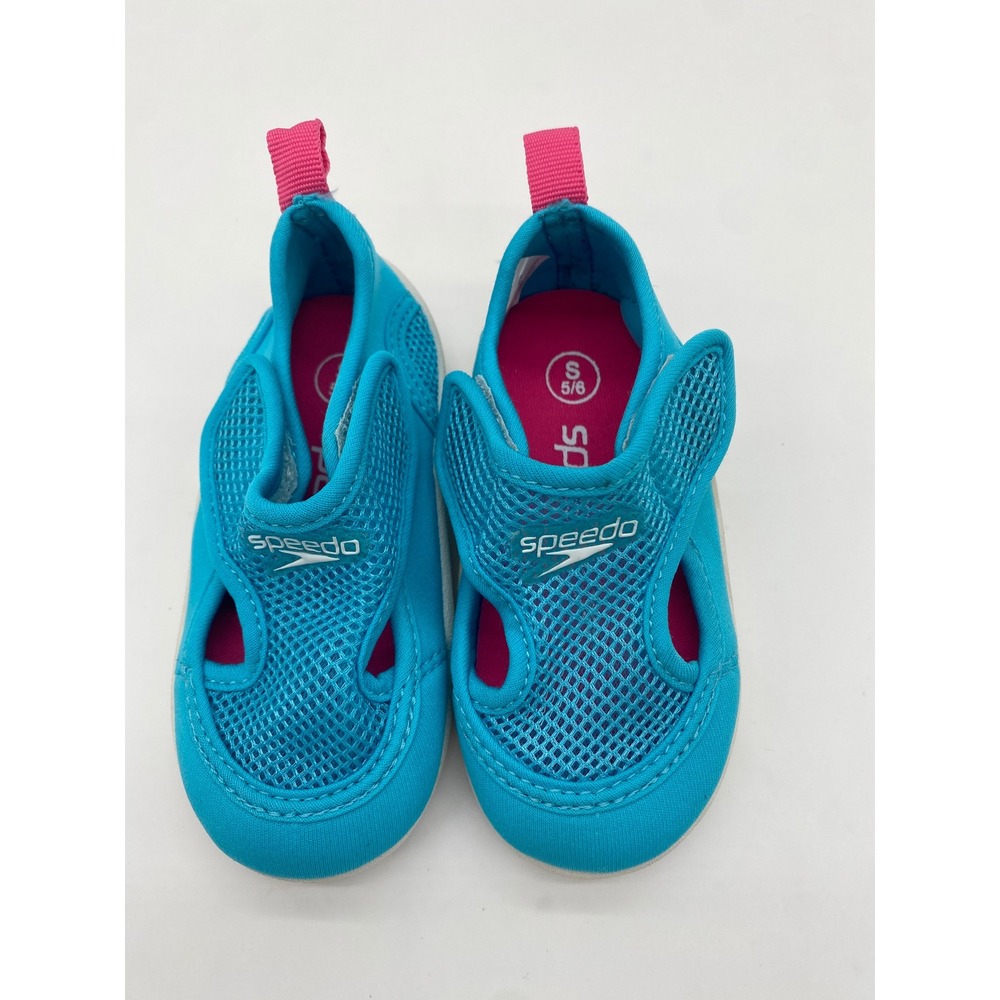 Speedo Kids Water Shoes Turquoise Blue Pink Mesh Hook Loop Size S 5/6